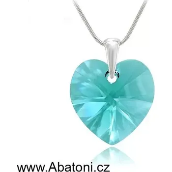 Náhrdelník Swarovski Elements Heart krystal 14mm - Stříbrný náhrdelník (přívěsek + řetízek) modré srdce, srdíčko 32071.3 Light Turquoise (modrá světlá, tyrkysová)