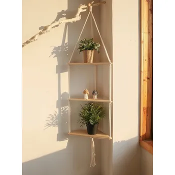 police Dřevěná rohová police závěsná boho | Rohová polička, závěsná dekorace - TK-M0854