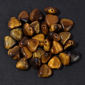 Dětské navlékací korálky 3-10 ks Minerální korálky ve tvaru srdce 10mm | minerální korálky, přírodní kameny - tygří oko , 10 mm x 5 KS