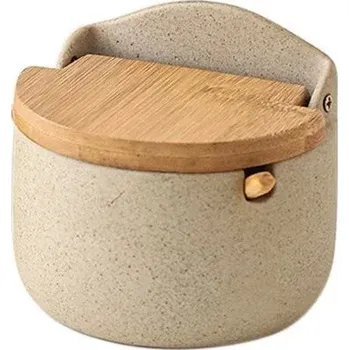 Dóza na potraviny Keramická dóza s bambusovým víkem na koření | kuchyňské vybavení - 1ks