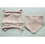 AMÁLKA Bavlněná žebrovaná čepička + šátek na krk, oříšková latté Velikost: 74-80