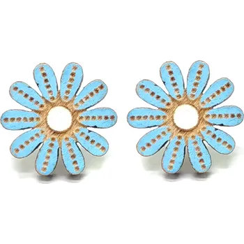 Náušnice Pehucraft Dřevěné náušnice kytičky modro bílé ph0390