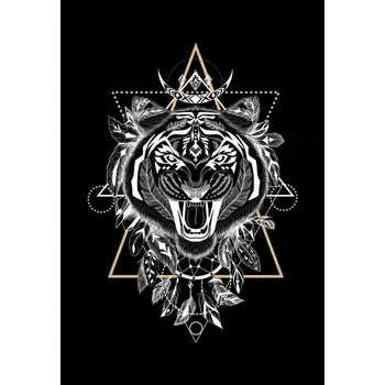 Obraz PLAKÁT BEZ RÁMU dárek TYGR TOTEMICKÁ ZVÍŘATA černý P2608_50x70