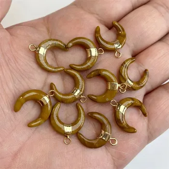 Přívěsek Přírodní přívěsek ve tvaru měsíce | minerál na řetízek 3 ks - Dřevěný jaspis