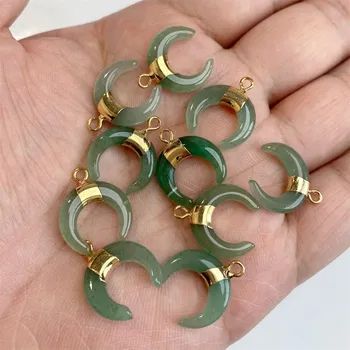 Přívěsek Přírodní přívěsek ve tvaru měsíce | minerál na řetízek 3 ks - Zelený avanturín