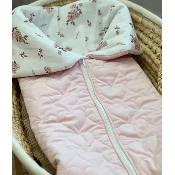 Fusak Mušelínový jarní / podzimní fusak do kočárku - světle růžový s kytičkama