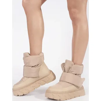 Dívčí sněhule Béžové zateplené dámské sněhule ma hrubé podrážce JJ72KH Velikost: 38