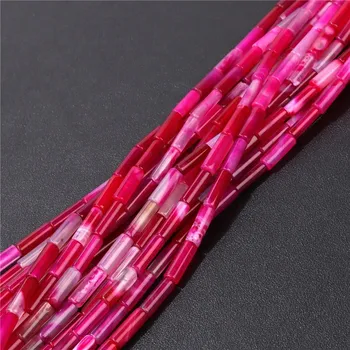 Dětské navlékací korálky Oválné minerální korálky 4x13mm, válečky na šperky | kamenné korálky, minerální korálky - Růžově červené acháty , 4x13mm Asi 15 KS