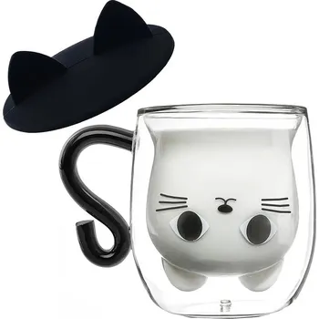 Kočičí hrnek s víčkem | kuchyňské potřeby 250 ml - černý