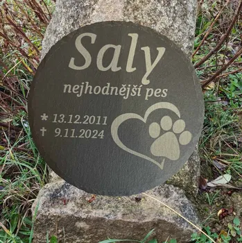 Smuteční dekorace Náhrobek pro psa s textem, břidlice, kulatá 15 cm