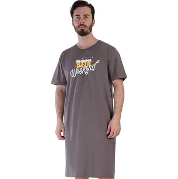 Pánské pyžamo Hnědošedá noční košile pro muže PIVNÍ VÍKEND 1P1660 hnědá xl