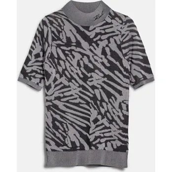 Dámský svetr ROLÁK KARL LAGERFELD JACQUARD SSLV KNIT WHITE/SILVER