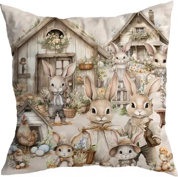 Polštář POVLEČENÍ NA POLŠTÁŘ Velikonoce DEKORAČNÍ 40X40 CM SVÁTEČNÍ ZAJÍČEK KRÁLÍK VZOR 387