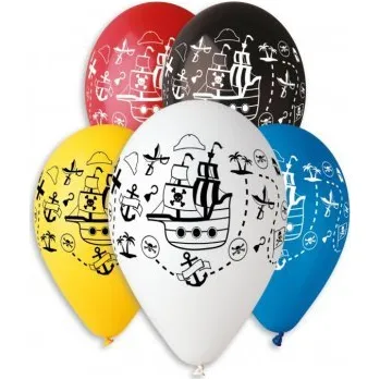 Balónek Balónek pastel 30 cm pirátská loď potisk (100ks/bal)