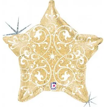 Balónek Ornamenty Zlatá hvězda 21"/54cm fóliový balónek nafukovací