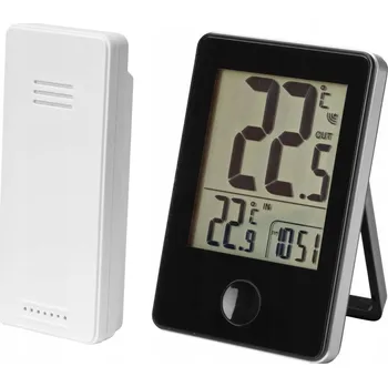 Domácí teploměr BEZDRÁTOVÝ TEPLOMĚR DOSAH AŽ 60M HODINY Černý