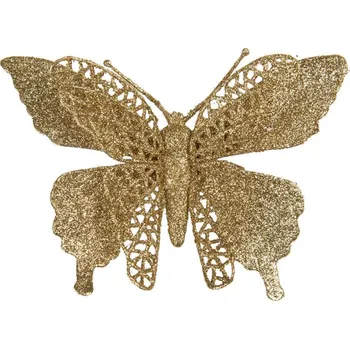 Dekorace zlatý motýl s třpytkami – 17x2x12 cm
