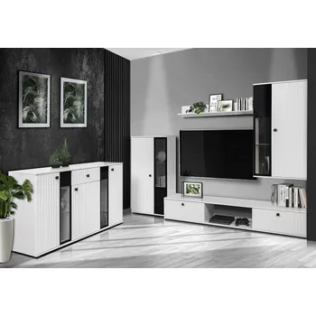 Obývací stěna FALCO Obývací stěna Premia s lamelovými dvířky bílá