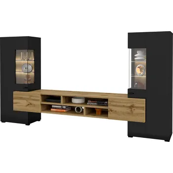 Obývací stěna MOB Cobie Typ 10 (černá + dub wotan)