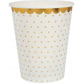 Party nádobí Kelímky „Bílé se zlatými puntíky“, Santex, 250 ml, 10 ks