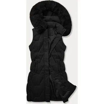 Dámská vesta Černá dámská vesta s kapucí olemovanou kožešinou J Style (16M9172-392) odstíny černé S (36)