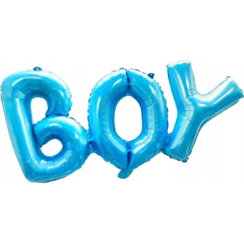 Balónek Modrý fóliový balónek NÁPIS BOY 37x94 cm Chlapeček baby shower dekorace