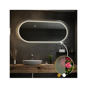 Zrcadlo Oválné zrcadlo na ornamentálním skle Master Point s osvětlením - LUXORA ORNATE LED