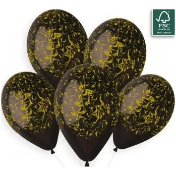Balónek Balónek černý - mramor zlatý 13"/33cm (50ks/bal)