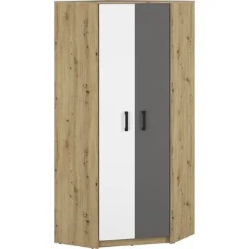 Šatní skříň Prostorná rohová šatní skříň do mládežnického pokoje Fini - ML Meble Dub Artisan / Bílá Alpská / Antracit 82x191 cm