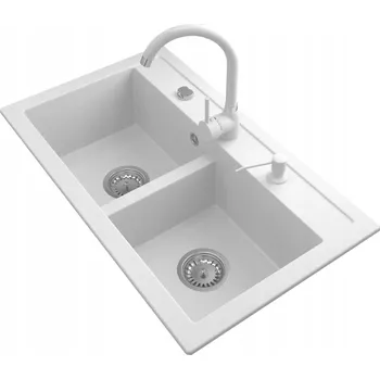 Granitový dřez Dvoukomorový granitový dřez Granitan DUET bílý