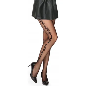 Dámské punčochy Punčocháče 20 DEN elastické punčocháče s květinovým vzorem MS-284 Černá Nero 5
