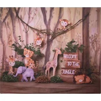 Plakát Látkové pozadí na focení / závěs do dětského pokoje se zvířátky Welcome to the Jungle – 180x210 cm