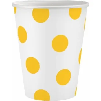 Kelímky papírové EKO - ,,Žluté puntíky" bílé FSC, 250 ml, 6 ks