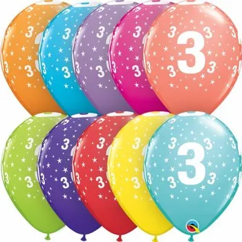 Balónek Potisk číslo 3 mix 11"/28cm - 6ks Balónek Qualatex