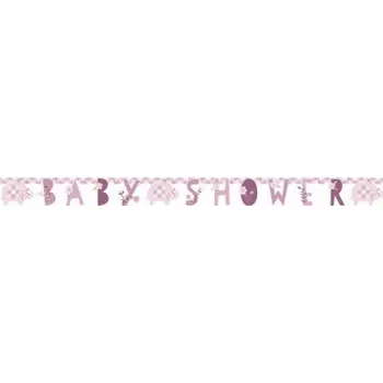 Baner - Baby Shower Květiny a slon růžové