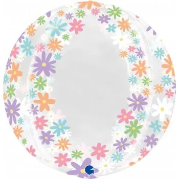 Balónek Koule 4D - Průhledná s květinami 19"/48cm fóliový balónek nafukovací
