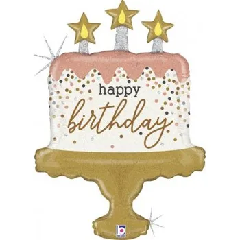 Balónek Dort rosegold s konfetami 33"/84cm fóliový balónek nafukovací