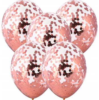 Balónek Průhledné balónky s konfetami růžové zlato 5 ks