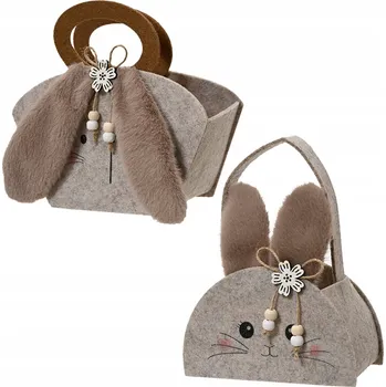 Velikonoční dekorace Košíček Košík z plsti KRÁLÍK ZAJÍC hnědý Velikonoce dekorace 17cm