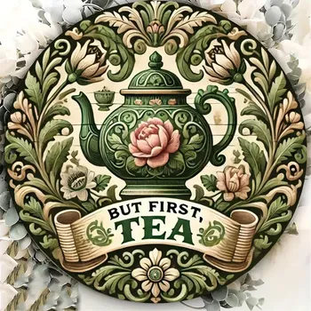 Plechová cedule BAF RETRO plechová cedule 2D - VINTAGE ČAJOVÁ KONVICE průměr 20 cm