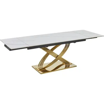 Jídelní stůl Jídelní stůl HERMES II 160(240)x90cm, Efekt bílého mramoru/Zlatá