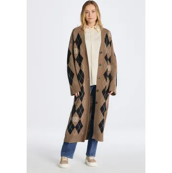 Dámský svetr SVETR GANT ARGYLE V-NECK LONG CARDIGAN MOLE BROWN