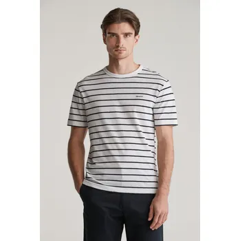 Pánské tričko TRIČKO GANT COTTON LINEN STRIPE SS T-SHIRT CREAM