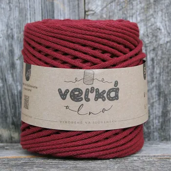 Příze VEĽKÁvlna VEL'KÁvlna bavlněná šňůra na háčkování 5mm Bordó