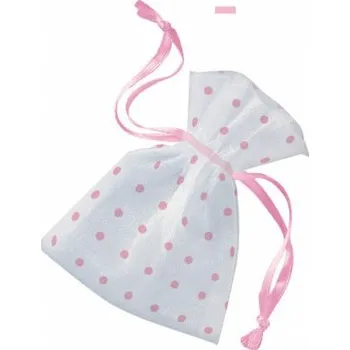 Party dekorace Organzový pytlík s růžovými puntíky, 6ks