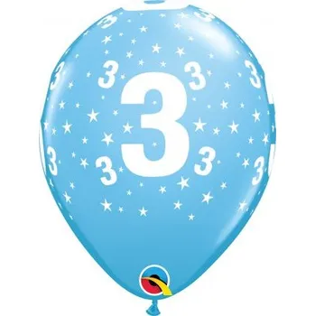 Balónek Potisk číslo 3 modrý 11"/28cm - 6ks Balónek Qualatex
