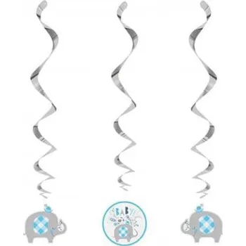 Party dekorace Serpentýny papírové závěsné - Květiny a slon modré, 66cm/3ks