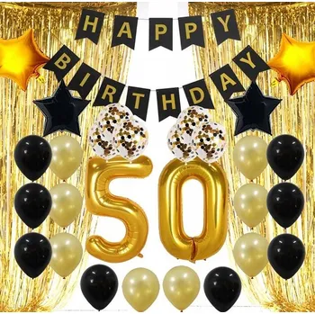 Balónek BALÓNKY sada číslice 50 LET konfety ČERNÉ ZLATÉ