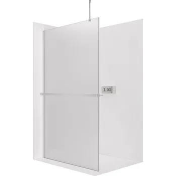 CERANO - Sprchová zástěna Walk-in Onyx Top Round L/P - 8 mm - kulatá vzpěra + polička/držák na ručníky - chrom, mléčné sklo - 120x200 cm