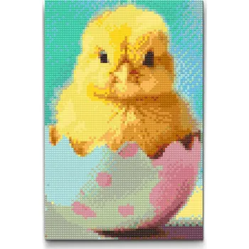 Diamantové malování Diamantové malování - Velikonoční kuřátko ve skořápce Velikost: 20x30cm, Rámování: Pouze srolované plátno, Diamanty: Kulaté